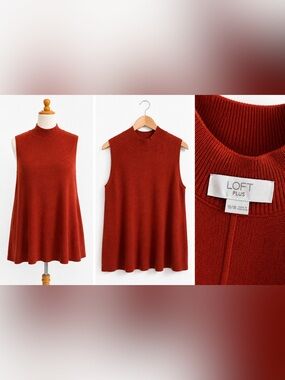 LOFT Plus Mock Neck Sleeveless Sweater Tunic | Rust Orange | Size 16/18
